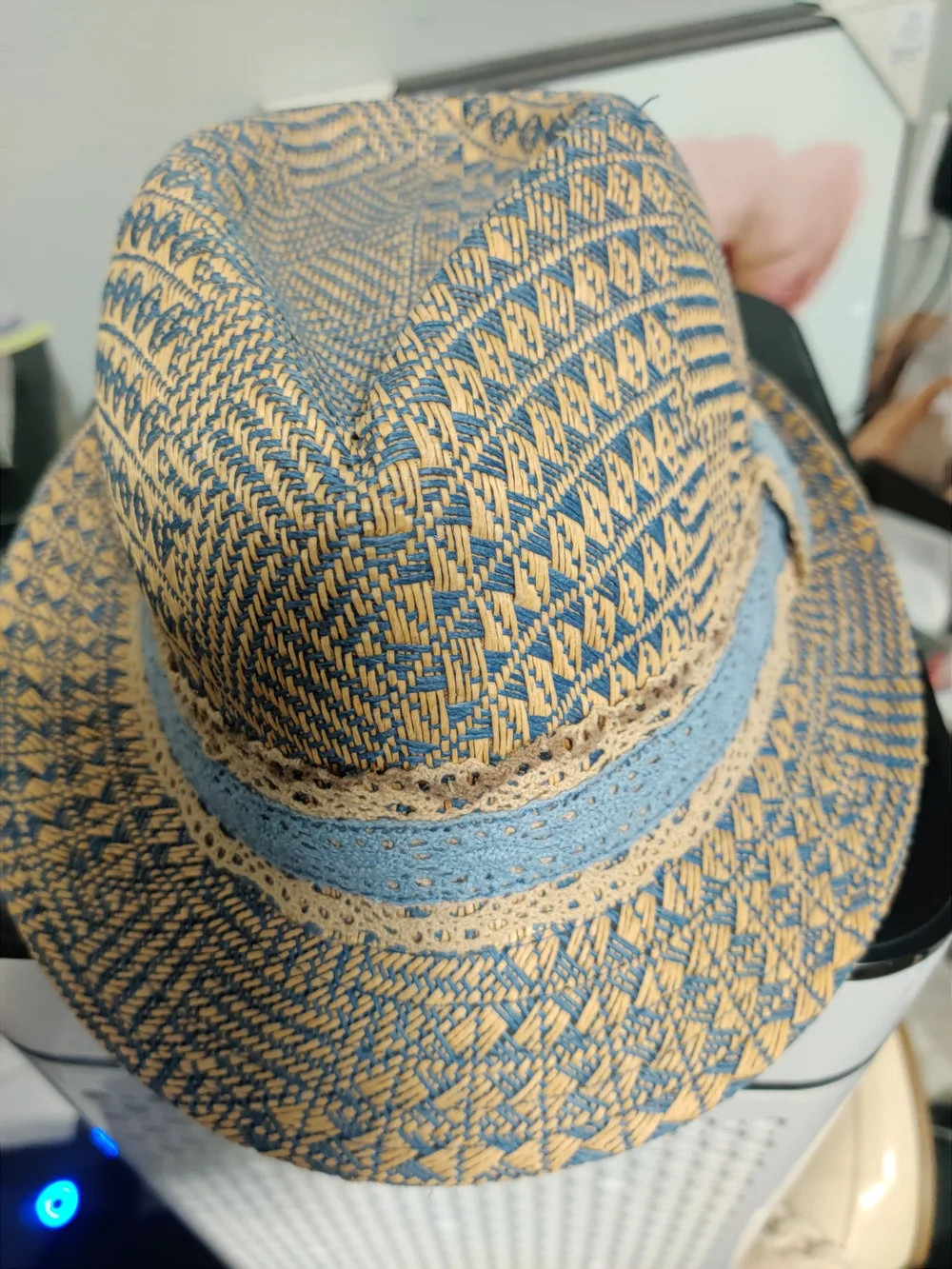 & Other Stories Blue and Tan Woven Straw Trilby Hat